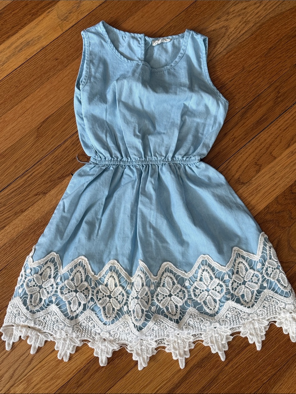 3/$12 Lolli + Rose Light Blue Pinstripe Sleeveless Lace-Hem Dress (8)